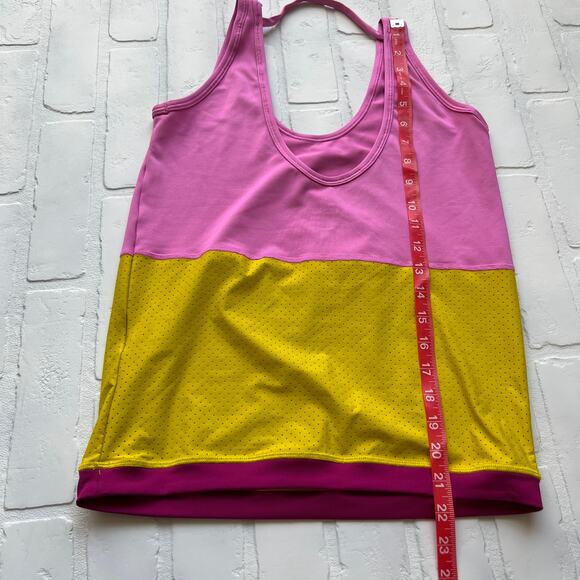 Nike Dri-Fit Pink and Yellow Athletic yoga running scoop back top tank - sz S - Picture 3 of 5